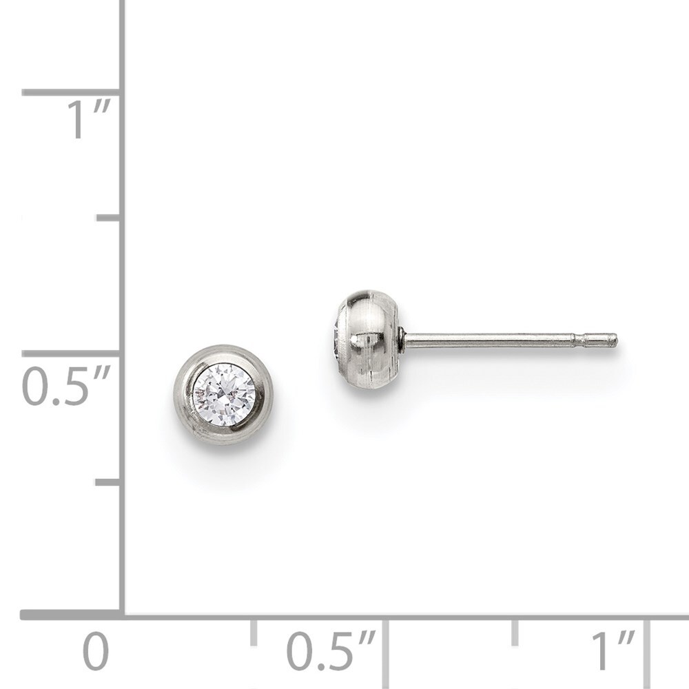 Stainless Steel Polished 3mm Bezel CZ Stud Post Earrings