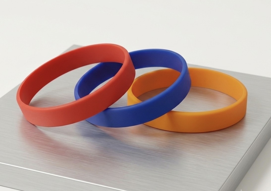 Premium Silicone Wristbands Pack – Red, Blue, Orange Rubber Bracelets (3-Pcs. )