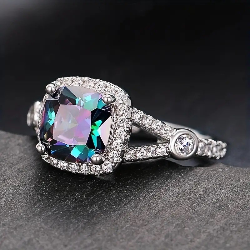 925 Sterling Silver Rainbow Mystical Fire Topaz Wedding Engagement Ring Size 9