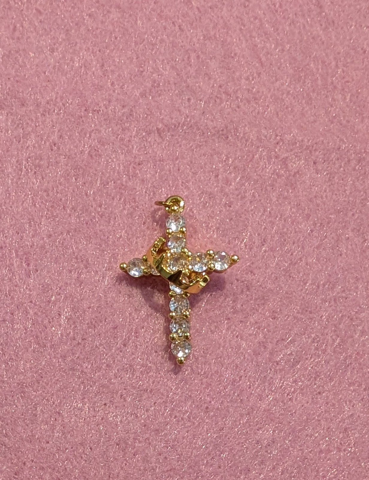 Gold Tone Cross Pendant Charm Clear Simulated Cubic Zirconia Prong Set