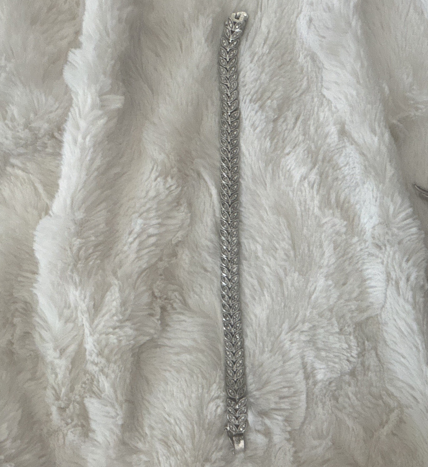 Silver Tone Metal Leaf Link Chain Bracelet White Pavé Marquise Box Clasp