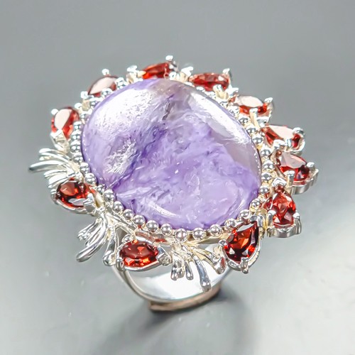 Handmade 32 ct+ Natural Charoite Ring 925 Sterling Silver Size 7 /R469440