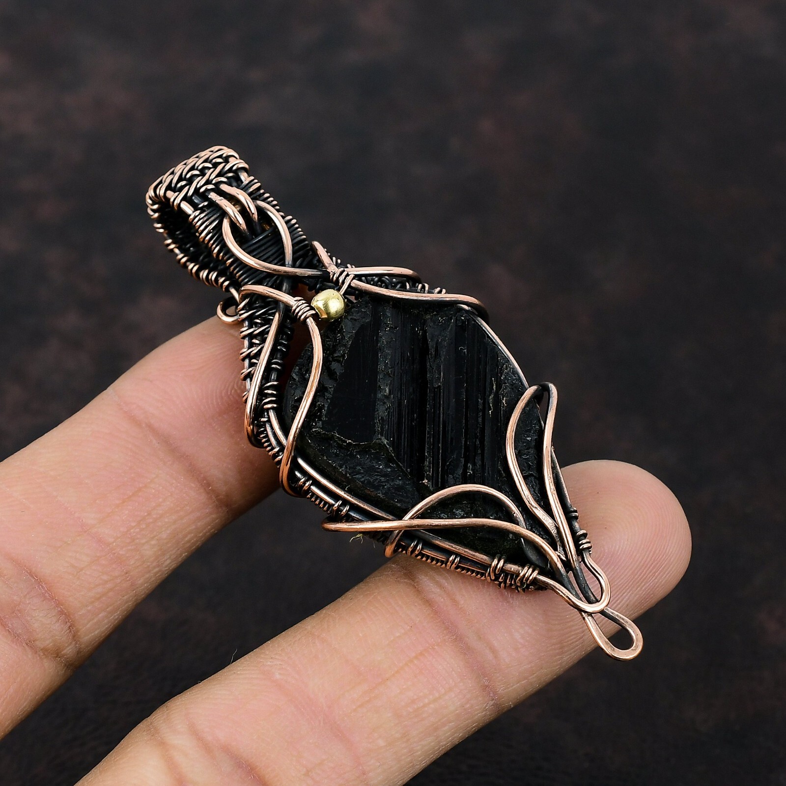 Gift For Her Black Tourmaline Rough Wire Wrapped Pendant Copper Jewelry 2.83″