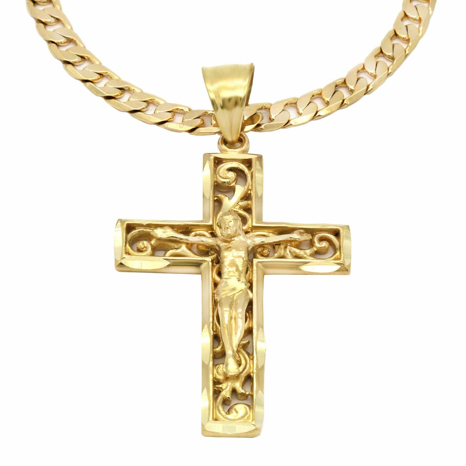 Mens 18k Gold Plated ” JESUS in Cross” Brass Pendant 6mm 24″ Cuban Chain