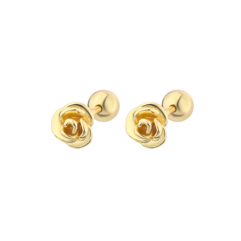 925 Silver Plated Small Flower Rose Screw Back Stud Earrings 5mm Women Girl S6
