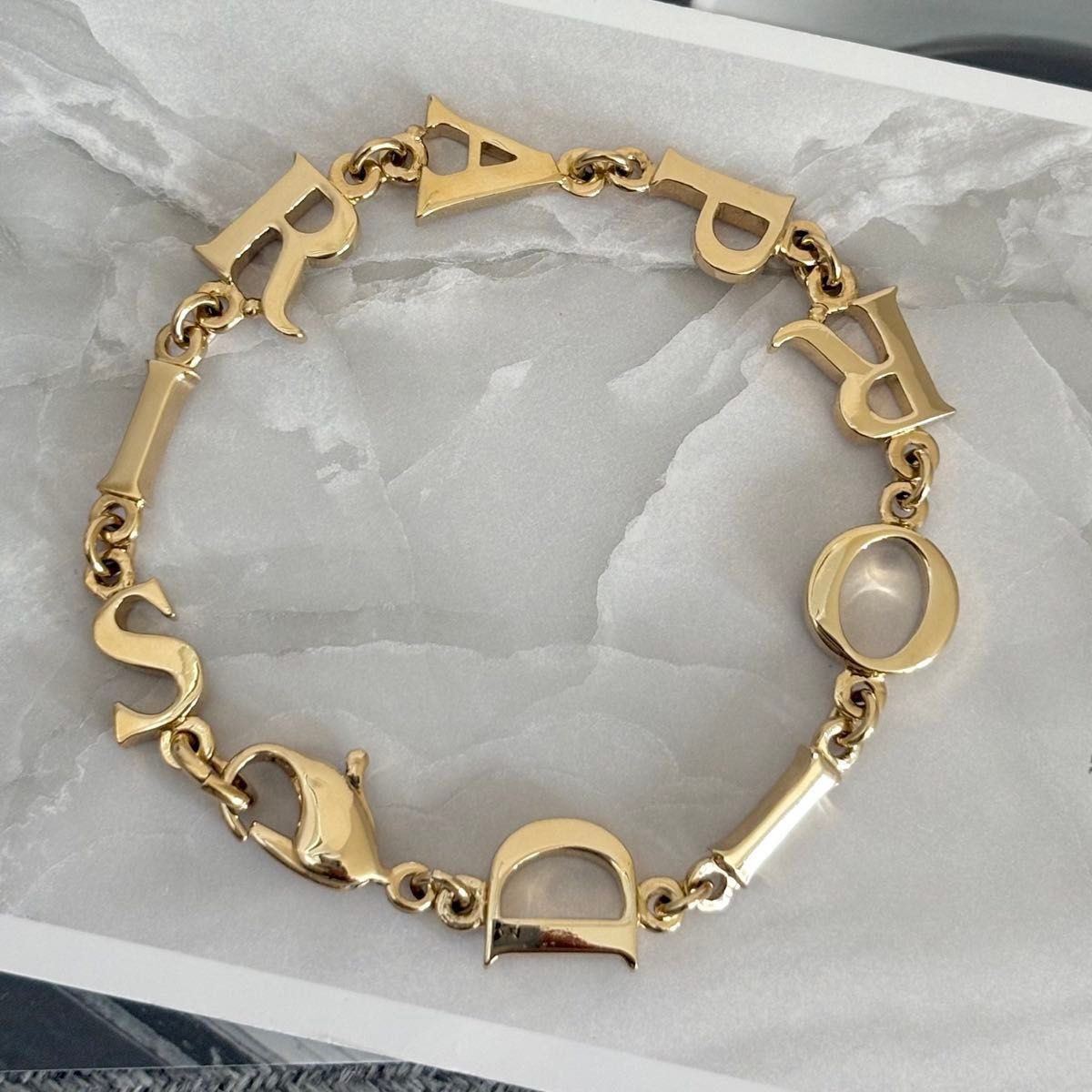 Christian Dior Paris Logo Chain Bracelet Gold Tone 19.5cm Accessory w/Box