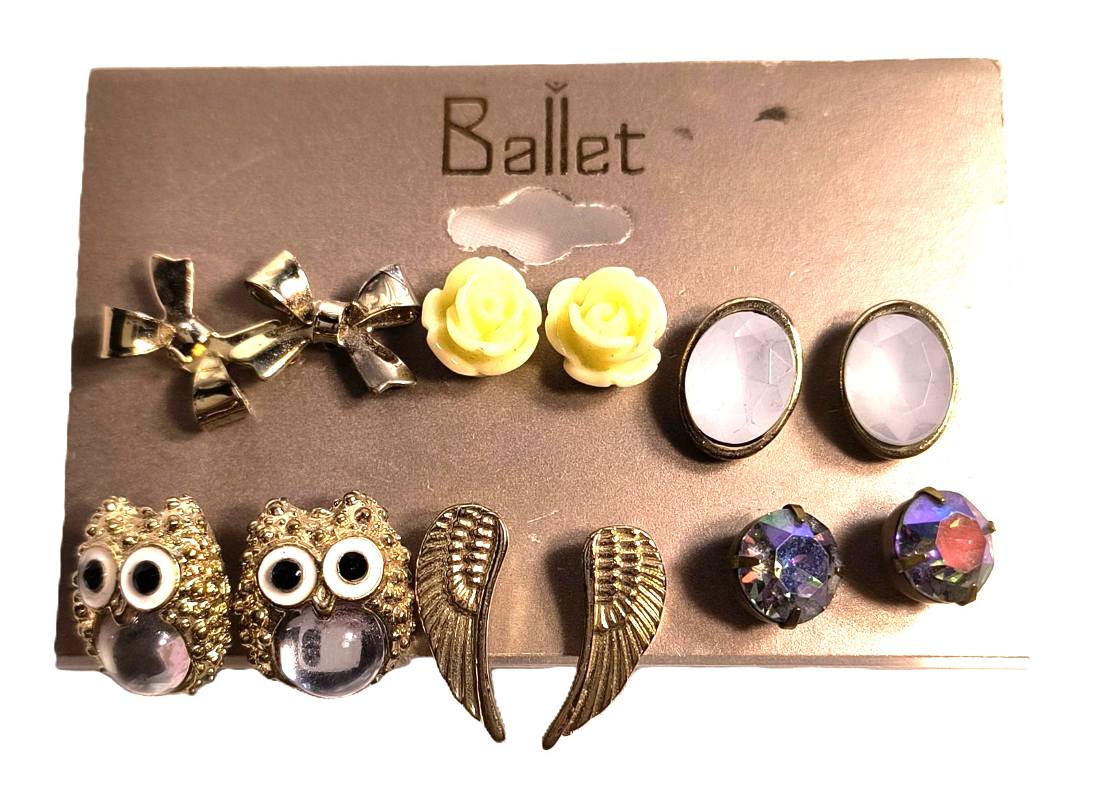 NWT Ballet 6 Pair Stud Earring Collection Assorted Colors &Shapes Acrylic/Metal