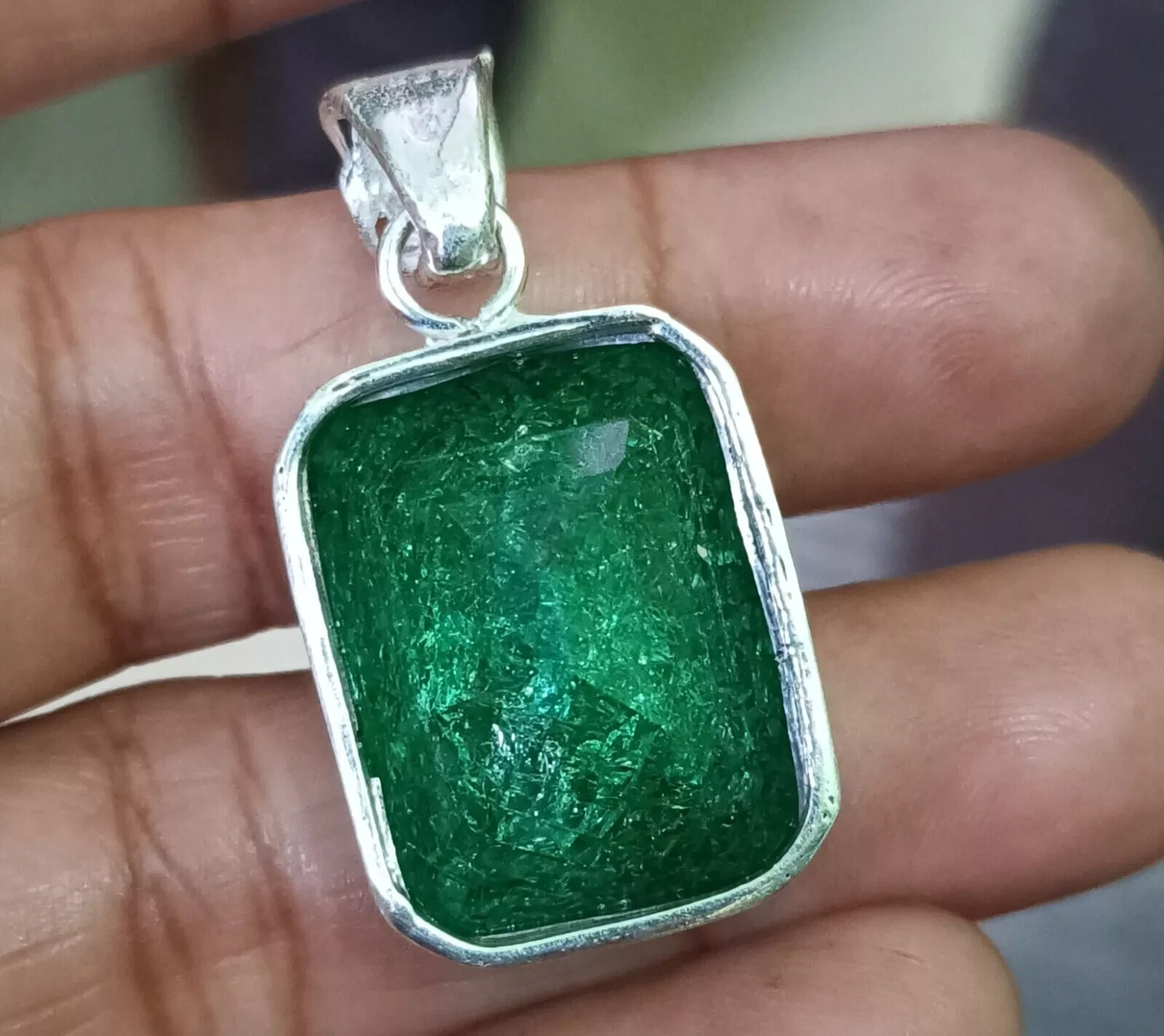 68.05 Ct Certified StunningGreen Emerald 925 Solid Silver Pendant Loose Gemstone