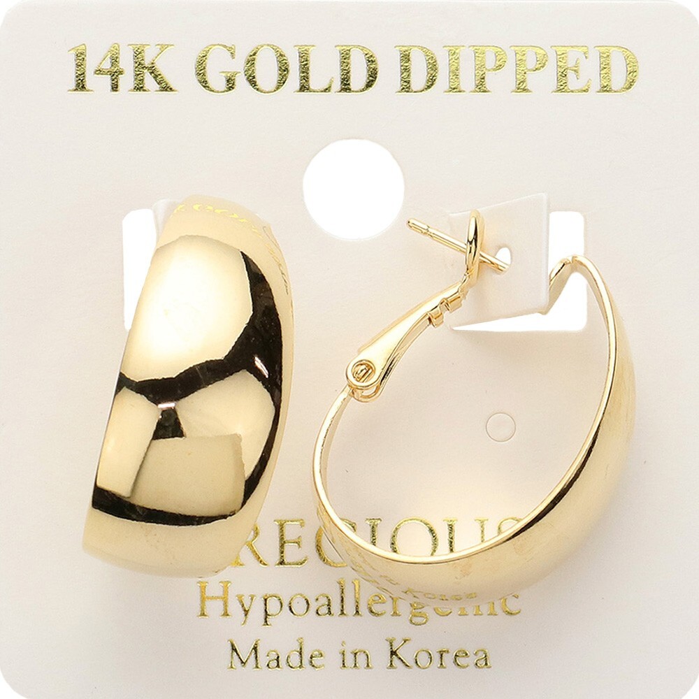 NEW SMALL C HOOP EARRINGS SHINEY PLAIN 14K GOLD DIPPED LIGHT WEIGHT 1″
