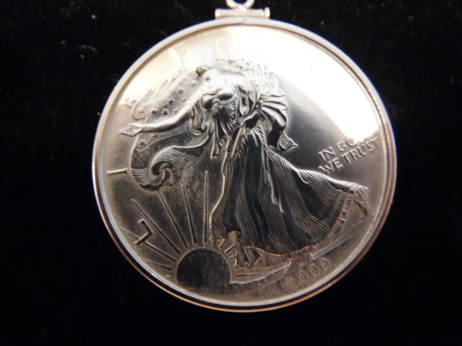 2000 American Eagle Pendant .999 Silver In Sterling Silver Bezel on a 23 ” Chain