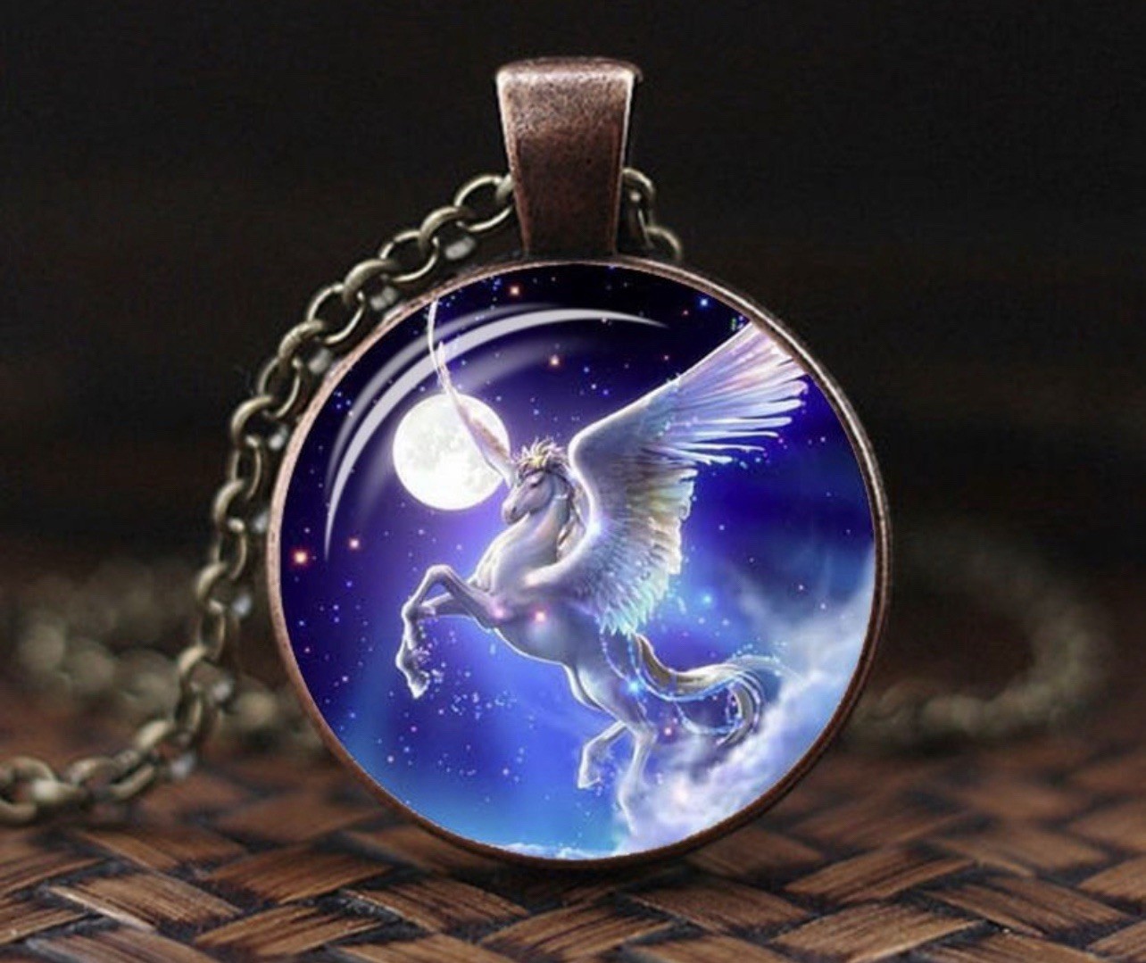 White Horse with Wings FANTASY Pendant Solid Brass 20″ Necklace Nice Gift.