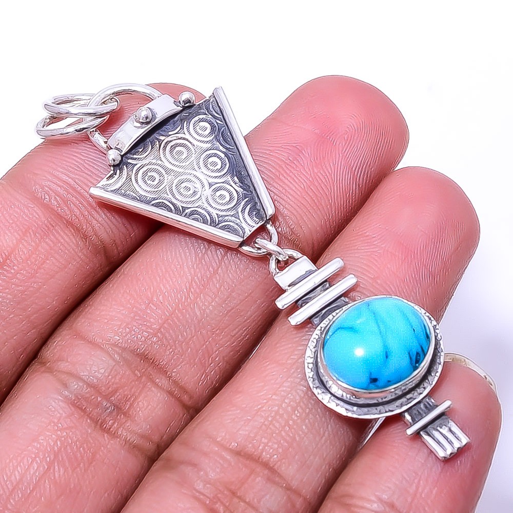Magnesite Turquoise Oxidised Designer 925 Sterling Silver Pendant 2.5″ P94552644