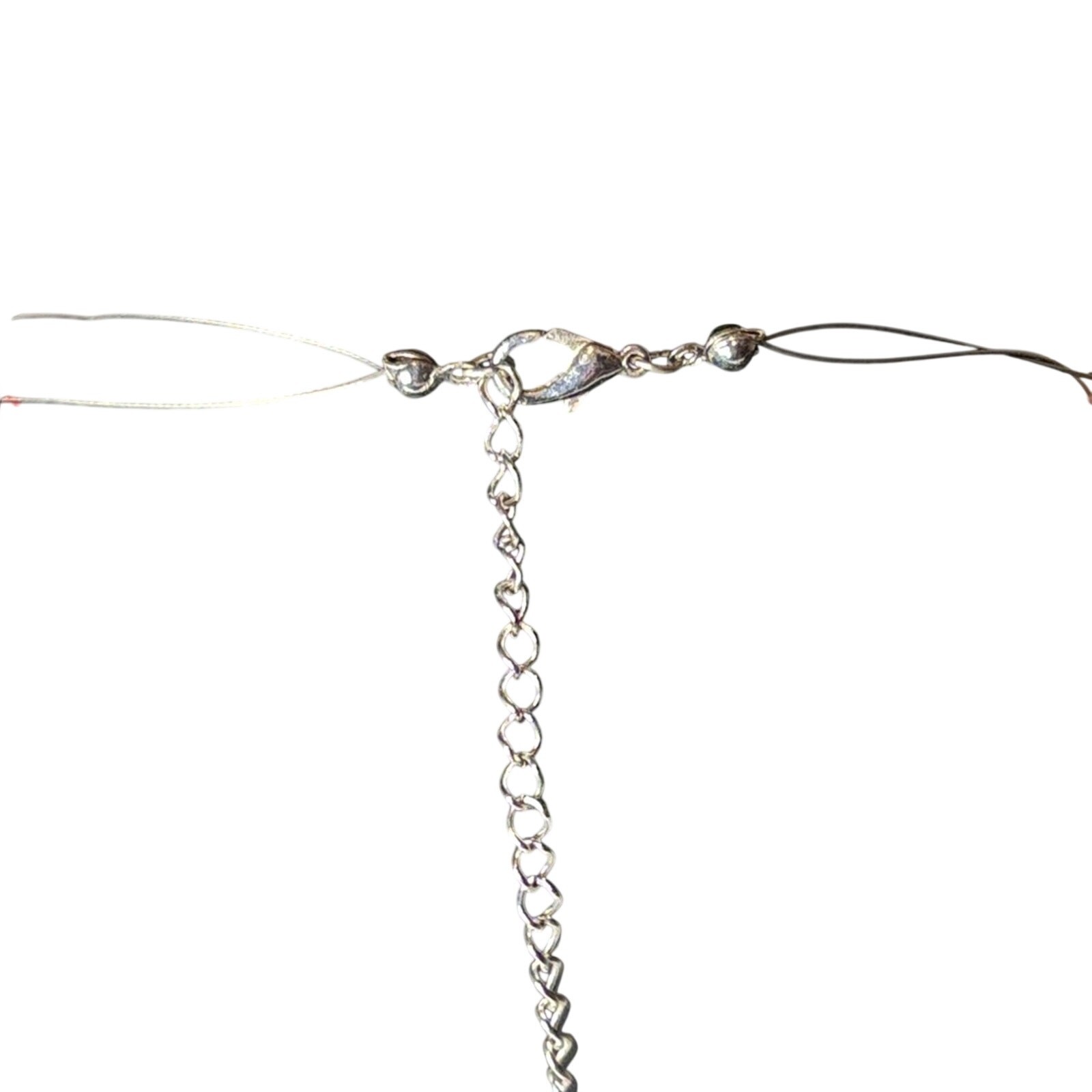 Pink Crystal Beaded Necklace Silver Tone Wire 16” + Ext Floating Statement