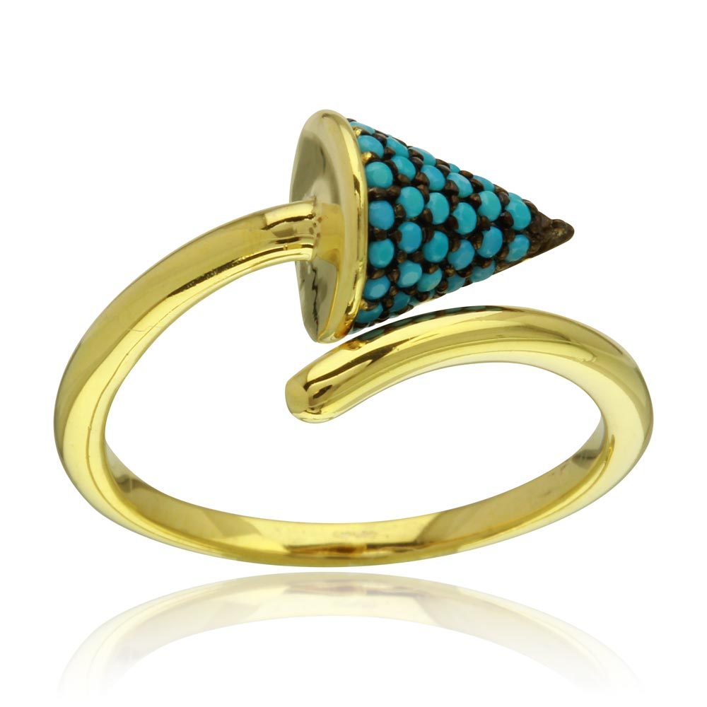 OPEN END CONE W/ TURQUOISE /SZ 5 – 9/ 14K YELLOW GOLD OVER 925 STERLING SILVER