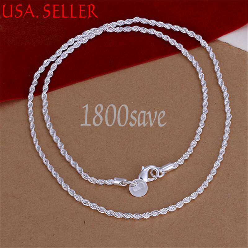 Unisex 925 Sterling Silver 16~24″ Serpentine 2MM Wide Rope Chain Necklace Y808