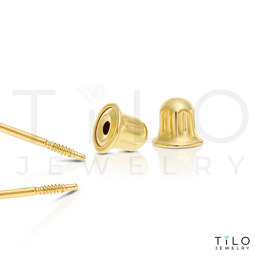 10K Real Solid Yellow Gold Crescent Moon CZ Sleeper Studs Earrings Screw-back