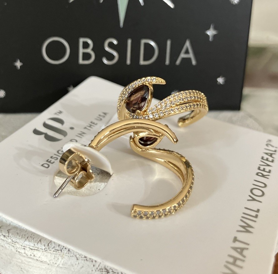 Bomb Party Obsidia Cut Through The Dark Rutilated Quartz, Gold Earrings ER98881