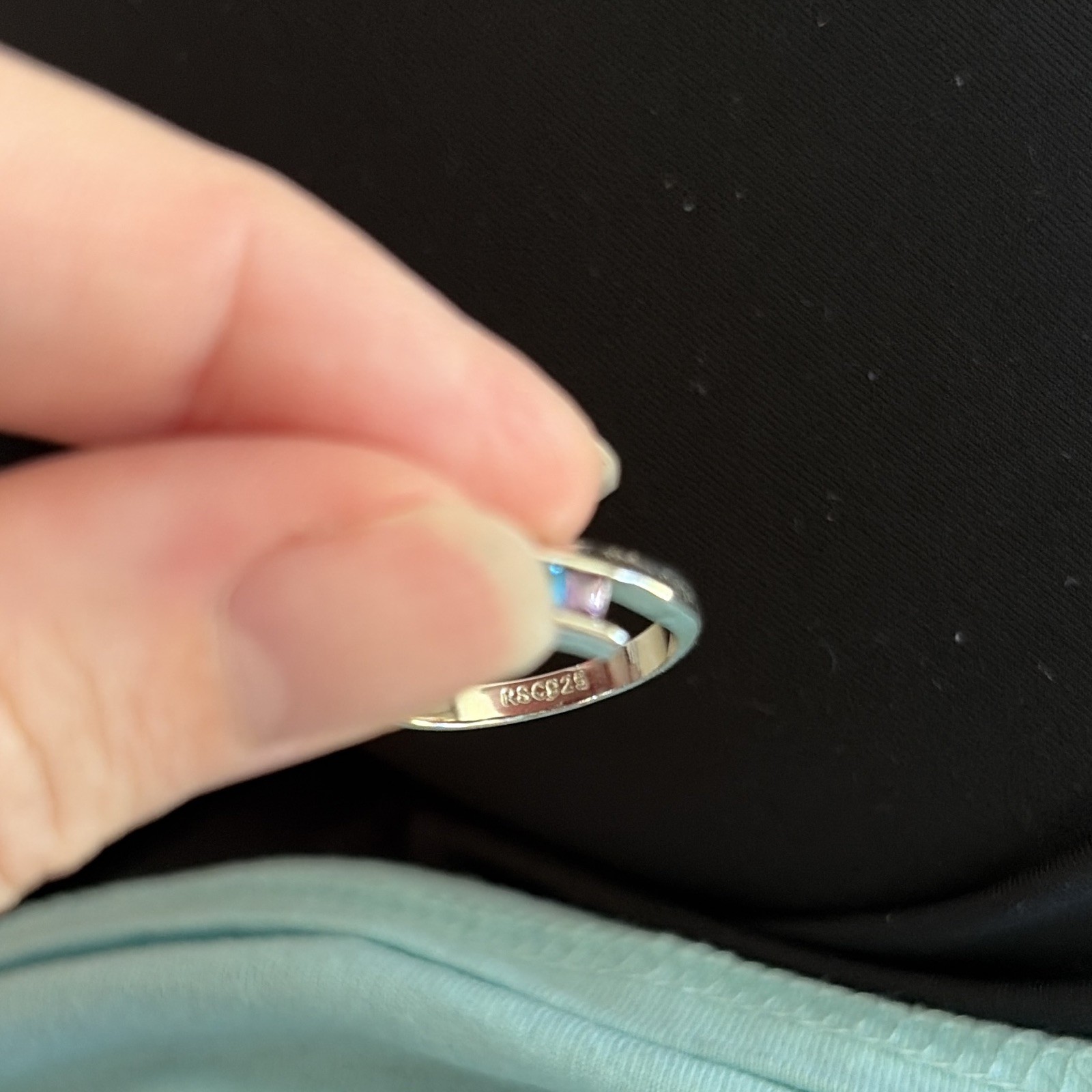 925 Sterling Silver Band Ring Size 7 Channel-Set Rainbow Multicolor Crystal