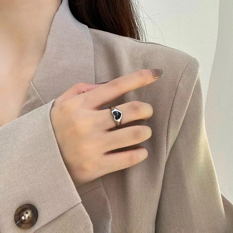 1PC Fashion Retro Love Ring Personalized Adjustable Opening Heart Shaped Trendy