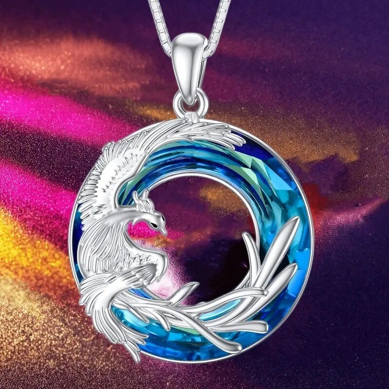 Rainbow Mystical Fire Topaz 925 Sterling Silver Charms Phoenix Pendant Necklace