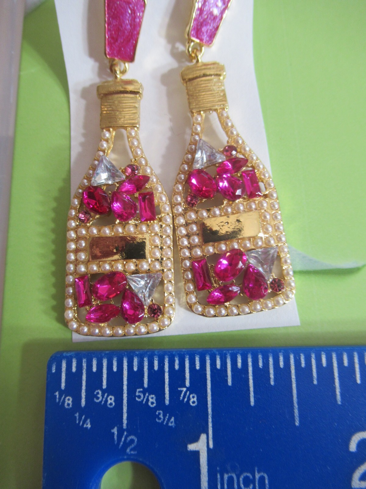 2.50″ POPPED CORK CHAMPAGNE BOTTLE & CHAMPAGNE GLASS RHINESTONE PEARL EARRINGS