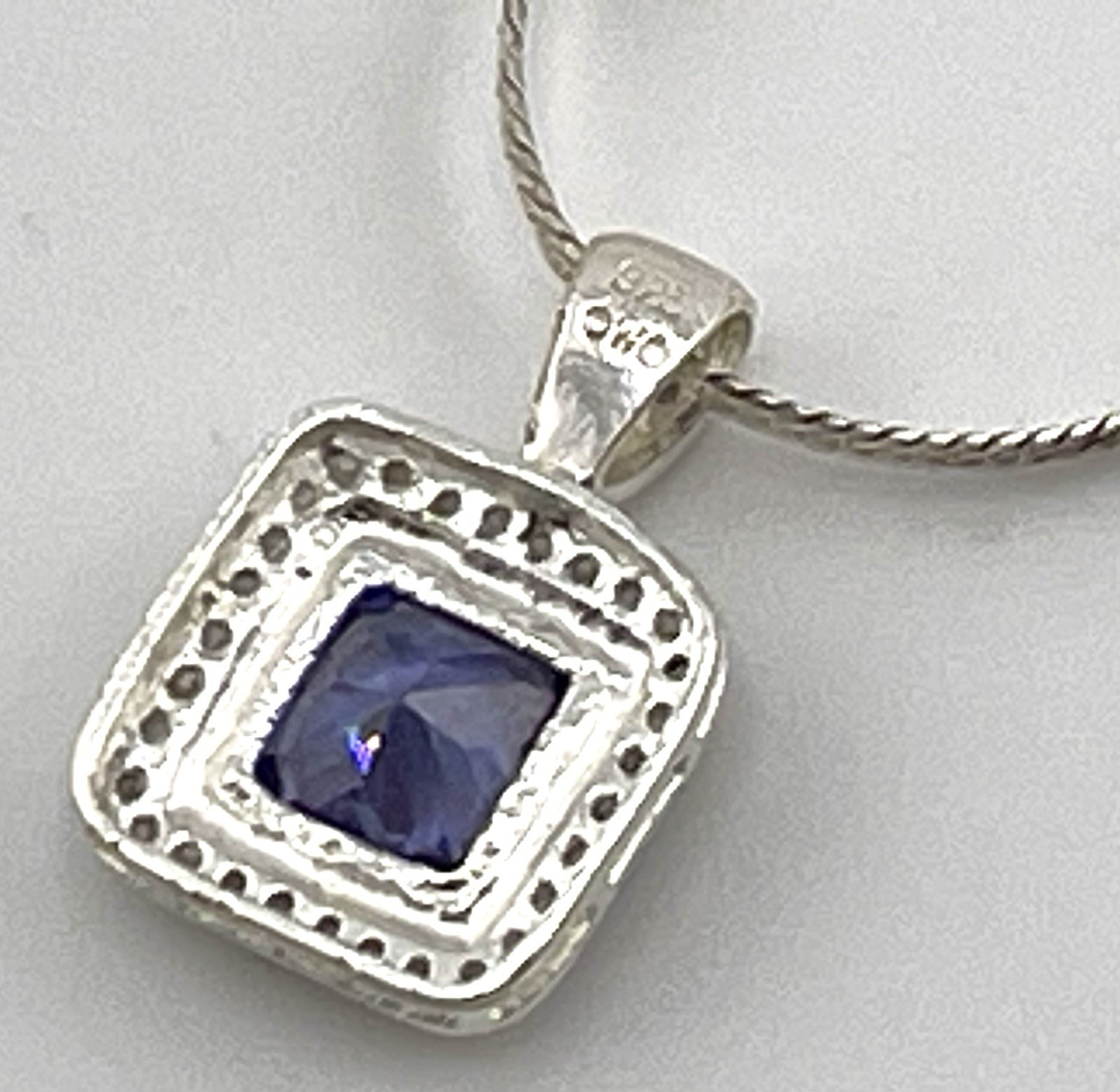 Asscher Cut Simulated Blue Tanzanite 925 Silver Pendant In 14k White Gold Plated