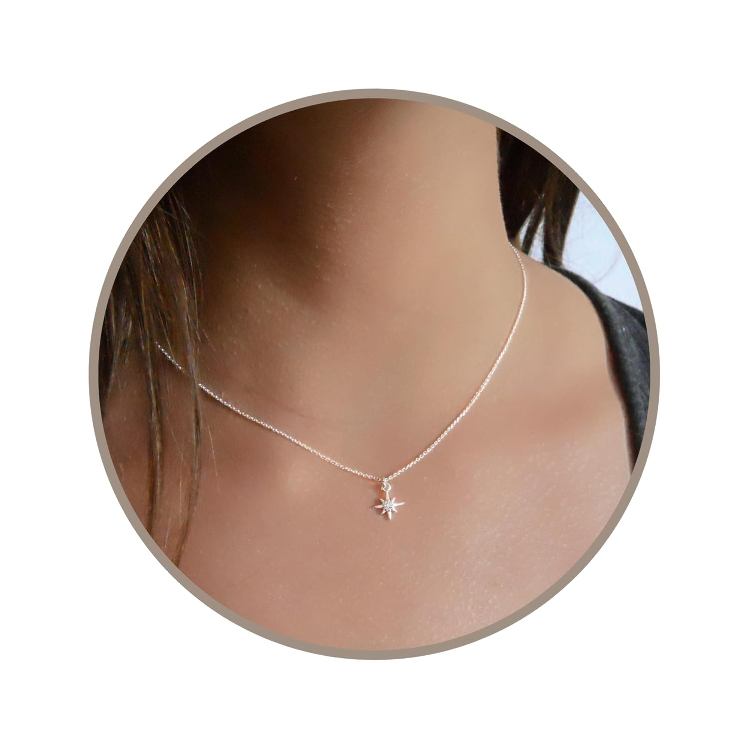 Star Necklace, Tiny Cubic Zirconia North-Star Pendant, 925 Sterling Silver Chain
