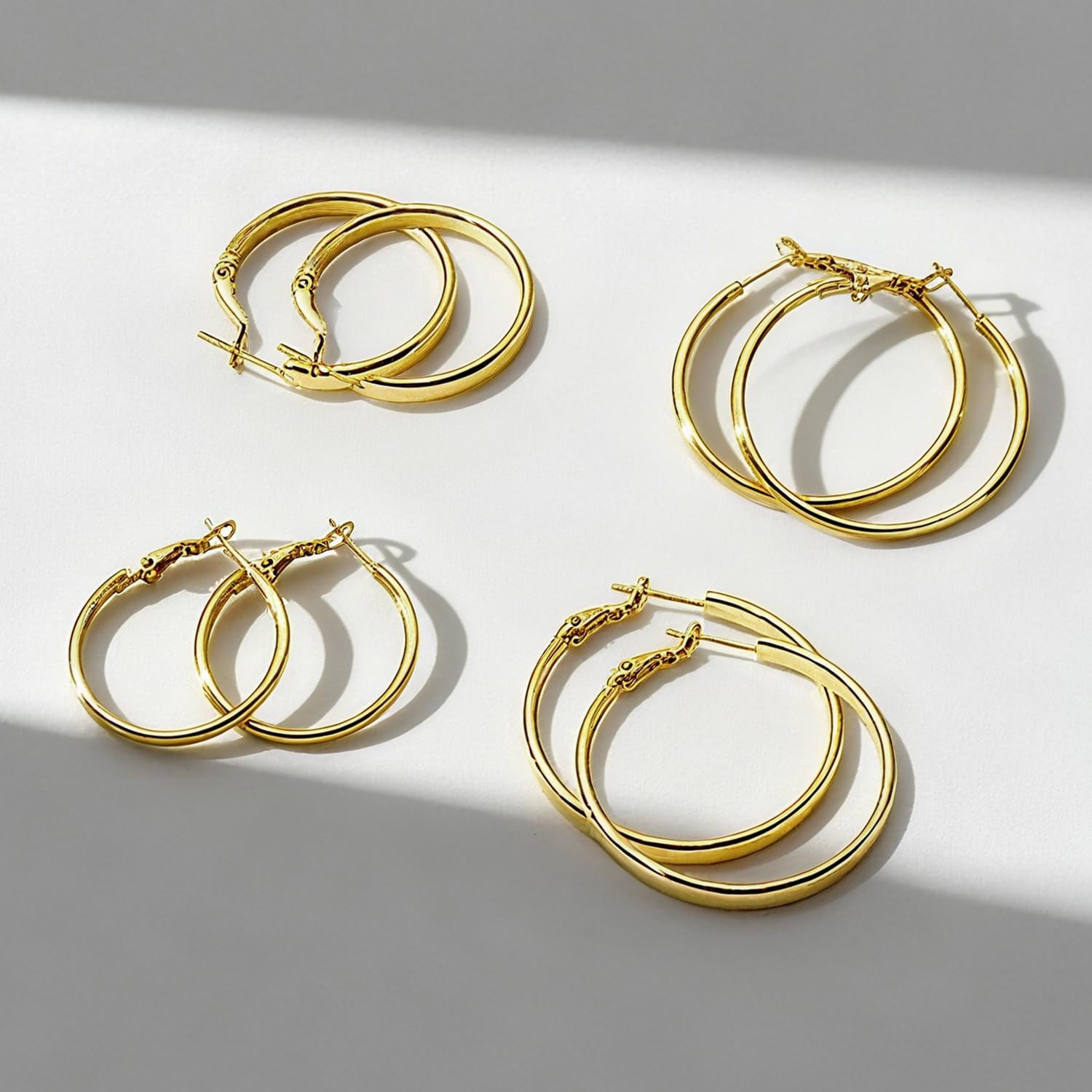 4 Pairs Silver Gold Hoop Earrings for Women | 14K Gold Plated Hoop Earrings Set