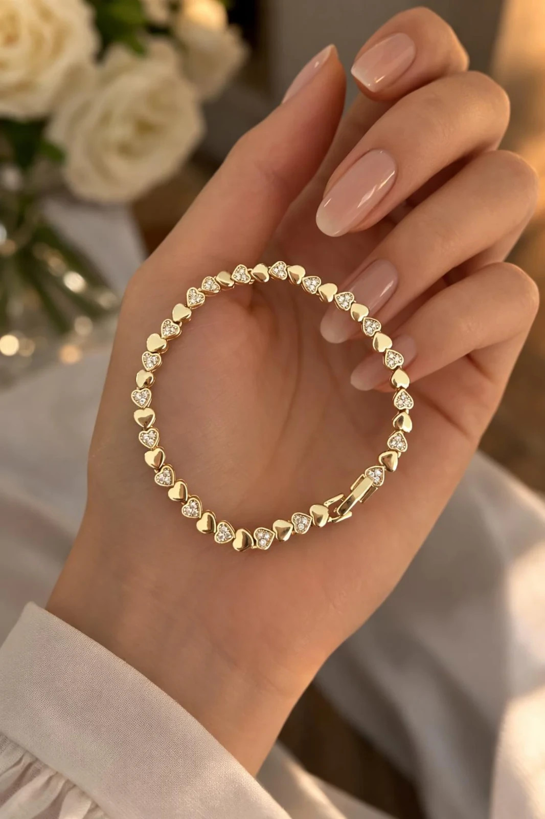 5Ct Round Simulated Diamond Women’s Heart Tennis Bracelet 14k Yellow Gold Plated