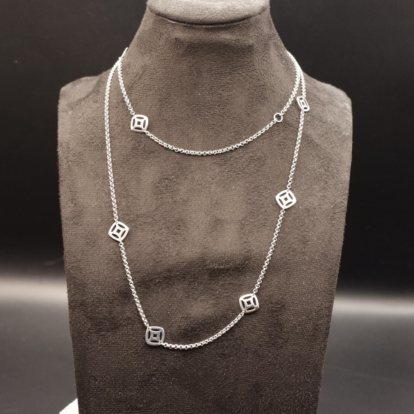 Fossil Stainless Steel Station Necklace Signed Branded