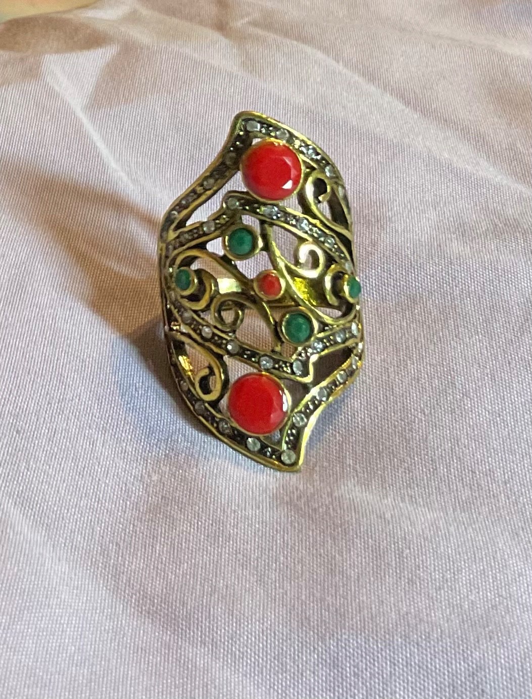 FILIGREE Art Deco Brass Cocktail Ring Size 9, NEPALI Open Work FREE SHIPPING