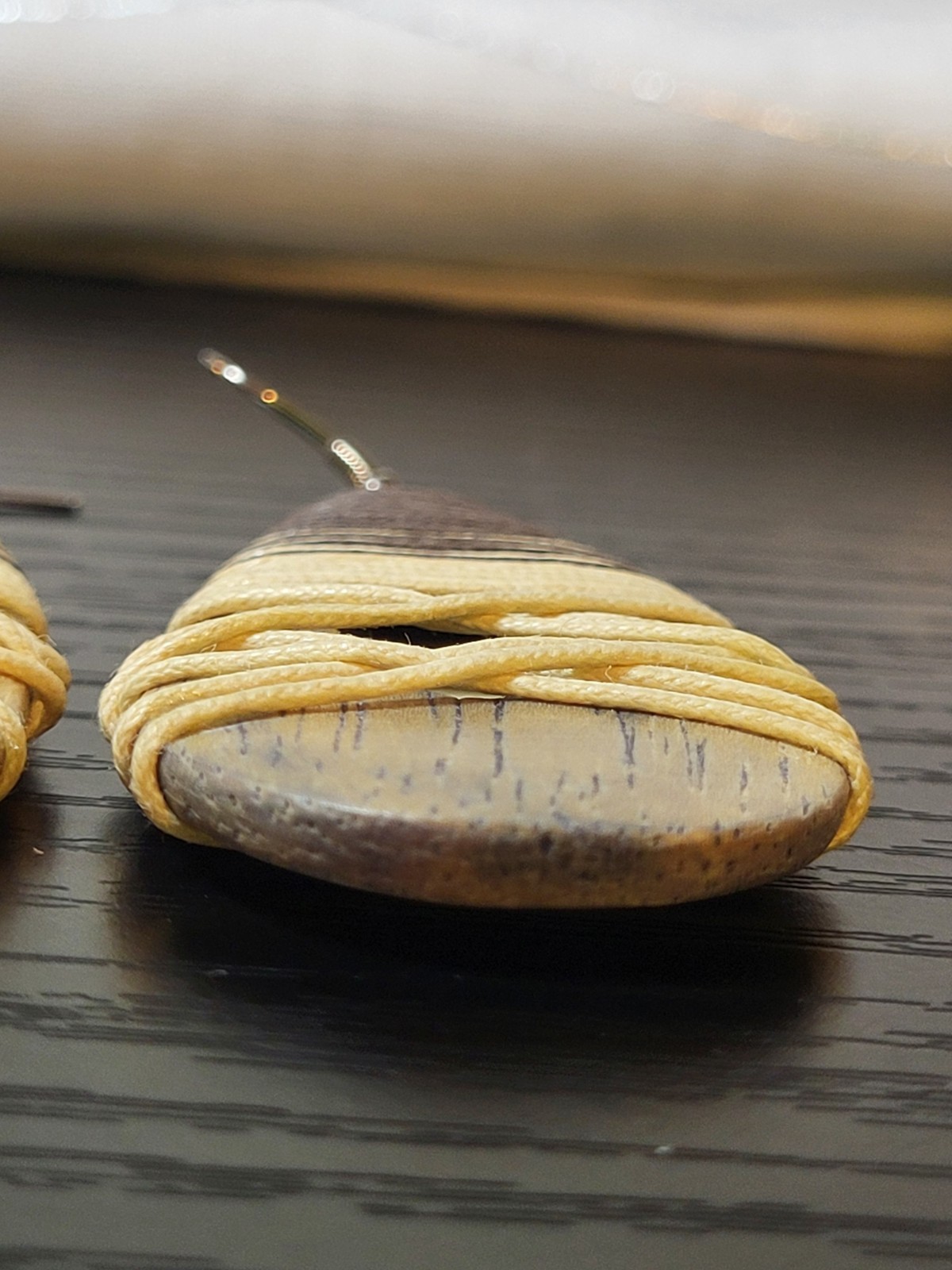 Tribal Tear Drop Dangle 3 inch Earrings Wood Wrap Brown Tan Women’s Jewelry Boho