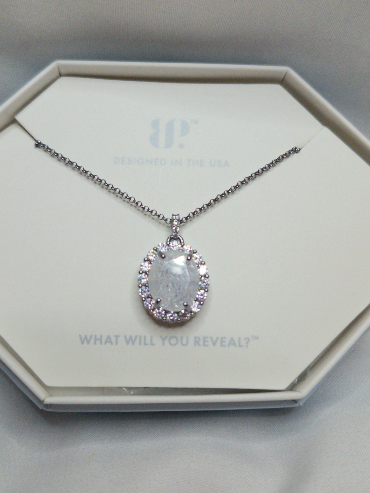 Bomb Party Necklace “The 2424 Necklace” White Ice Crystal On Hematite Plating