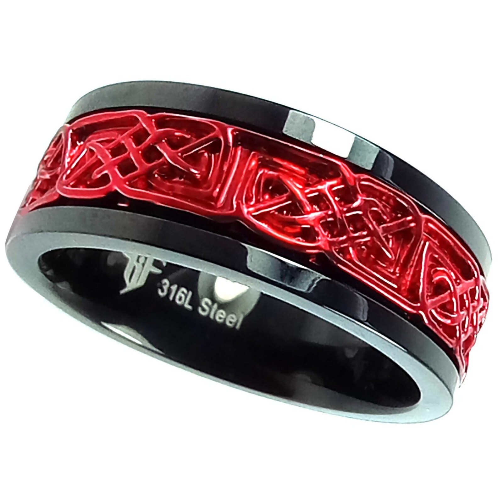 Red Viking Spinner Ring Black Stainless Steel Celtic Norse Anti Anxiety Band