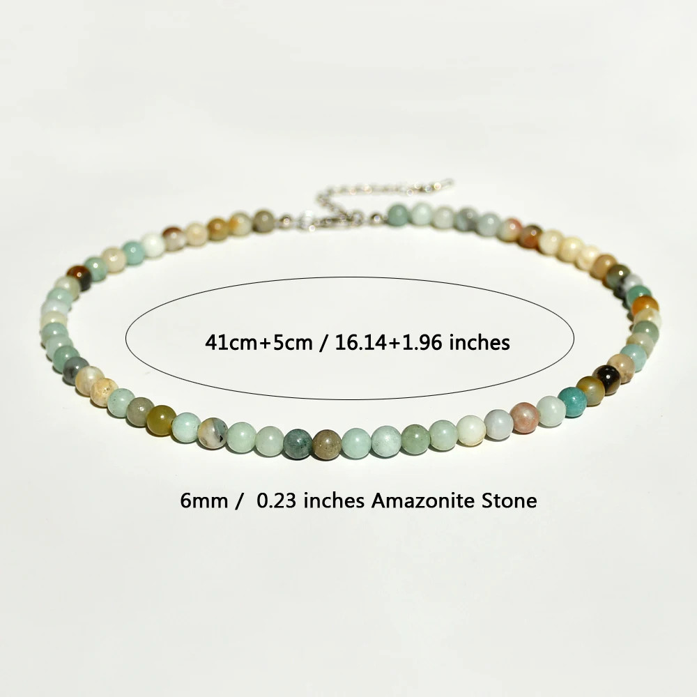 Natural Amazonite Beaded Necklace Women Handmade Bohemian Stone Jewelry