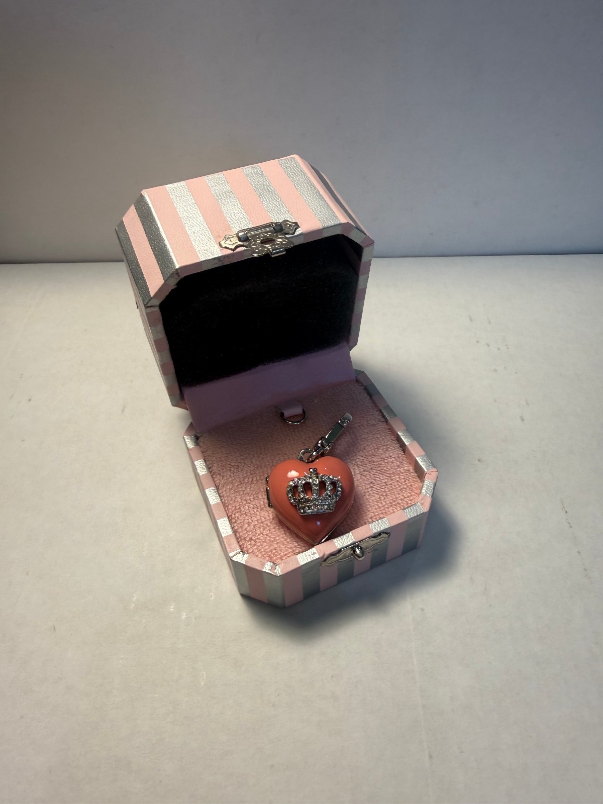 Juicy Couture Enamel Silver and Pink Puffy Heart Locket Charm YJRU3942