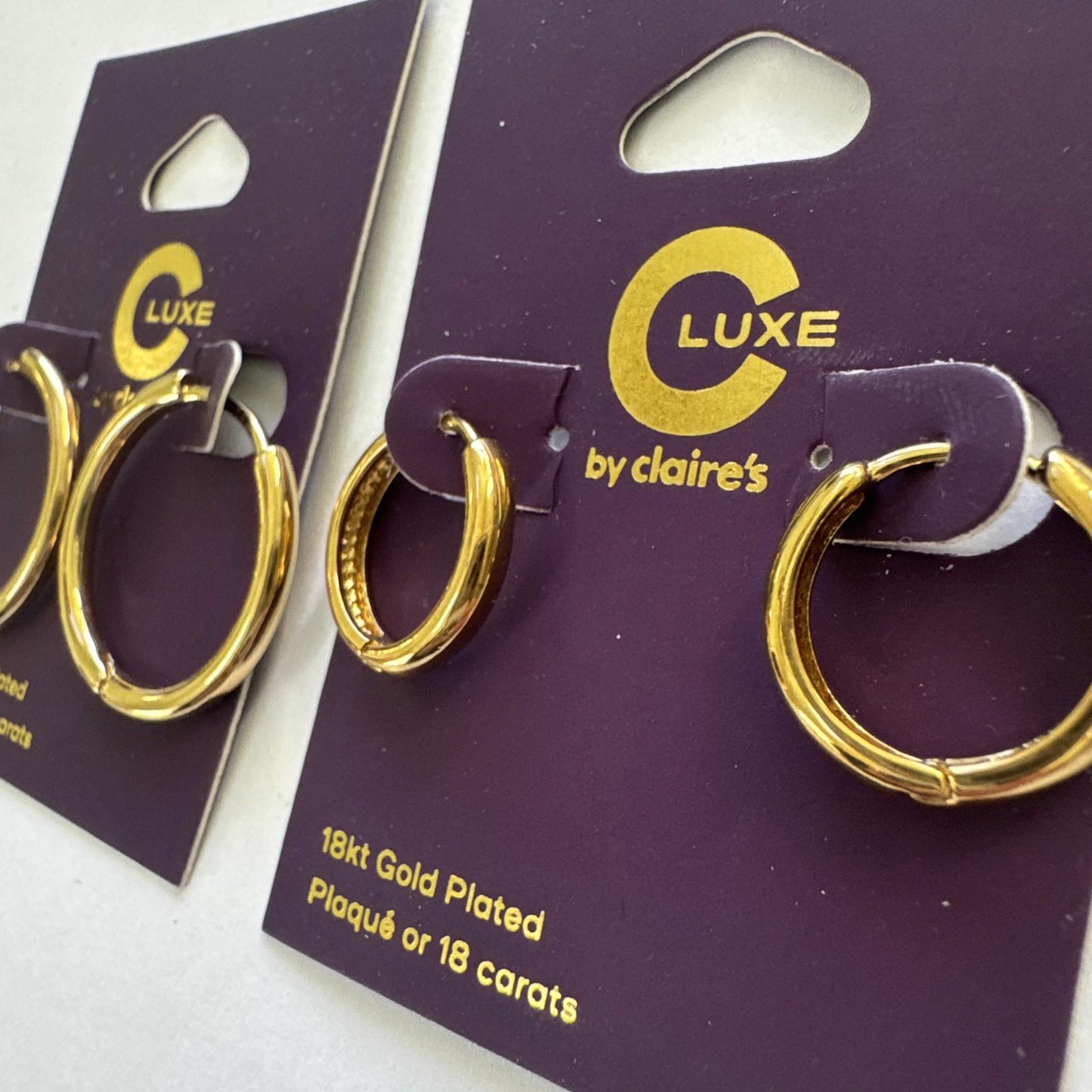 C Luxe By Claire’s 18k Gold Plated Hoop Gold Lot 2 Earrings NEW Clicker
