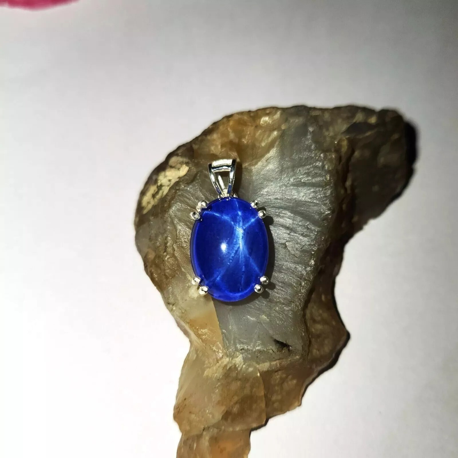 24.58 Ct Certified Natural Blue Star Sapphire 925 Solid Silver Pendant Gemstone