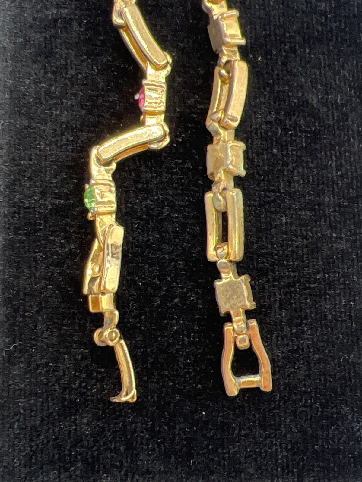 Gold-Tone Link Bracelet With Multicolor Gemstones & Fold-Over Clasp 7 Inches