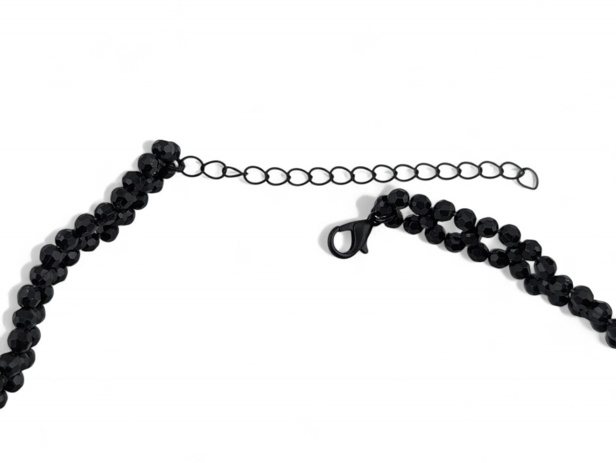 BLACK BEADED GOTHIC CHOKER layered chains drippy elegant witchy necklace 14″ M1