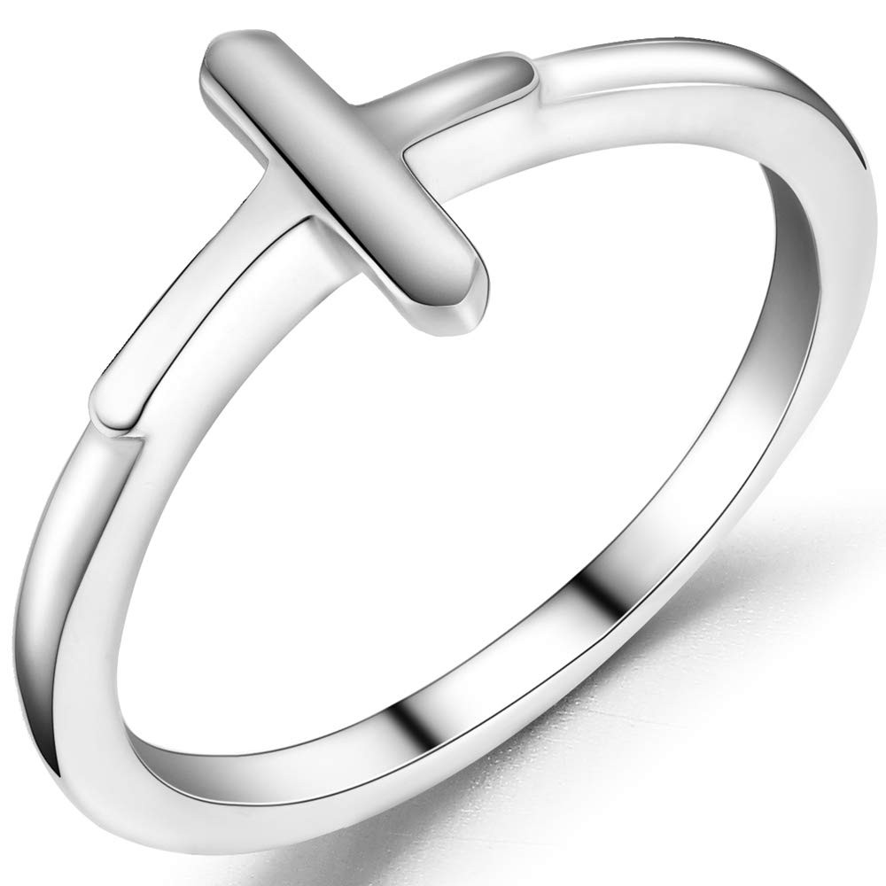 Jewelers Stainless Steel Sideways Cross Christian Religious Ring (Silver, 6)