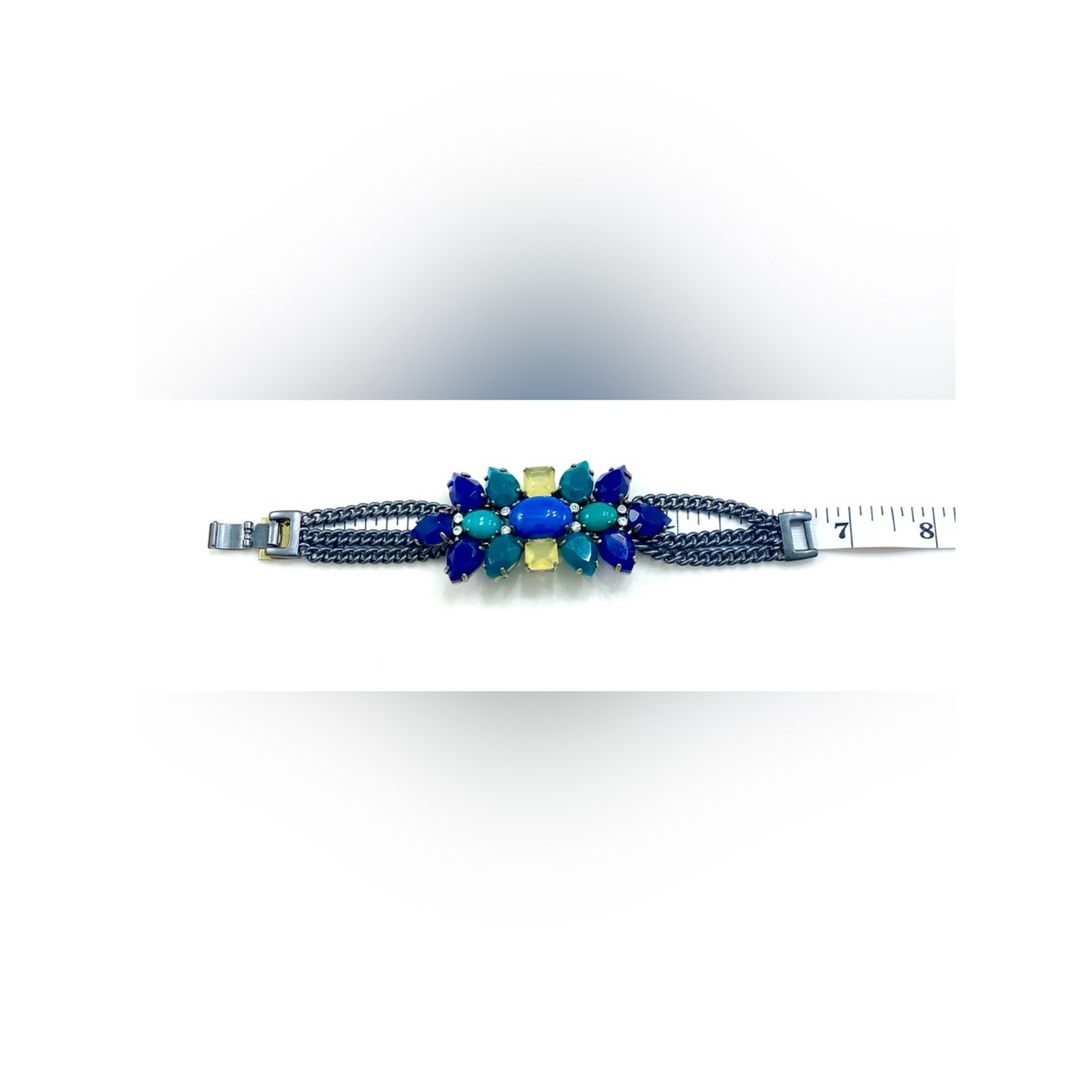 Stella & Dot Peacock Blue, Teal and Yellow Crystal Cluster Bracelet