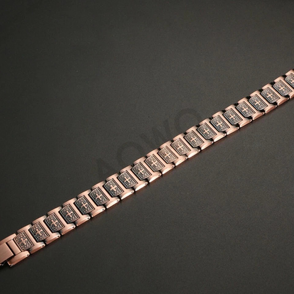 100% Pure Copper Energy Chain Bracelet Magnets Cross Crucifix Therapy Health