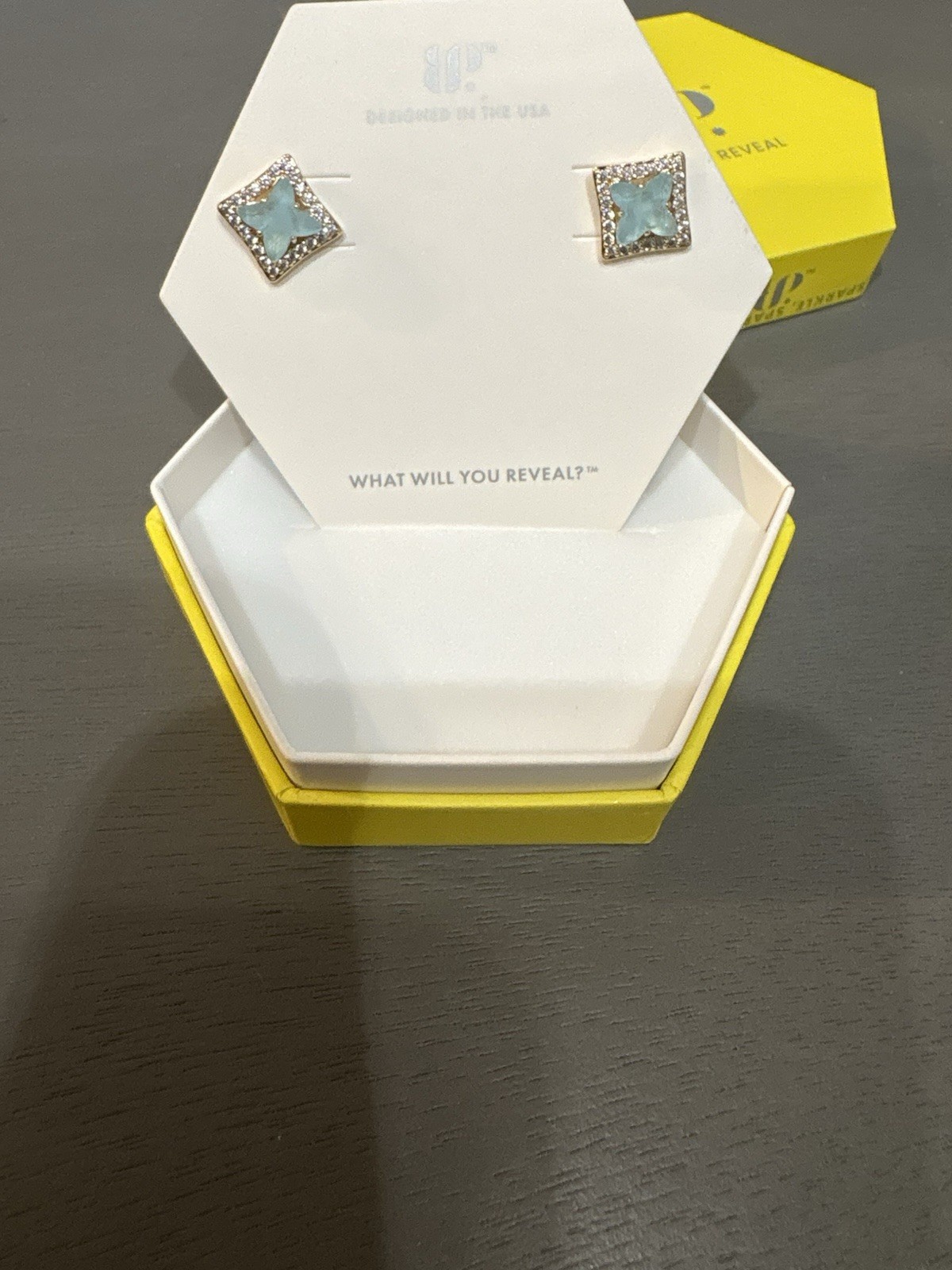Gold Plated Princess Square Stud Earrings Baby Sky Blue Topaz Quartz ER62352