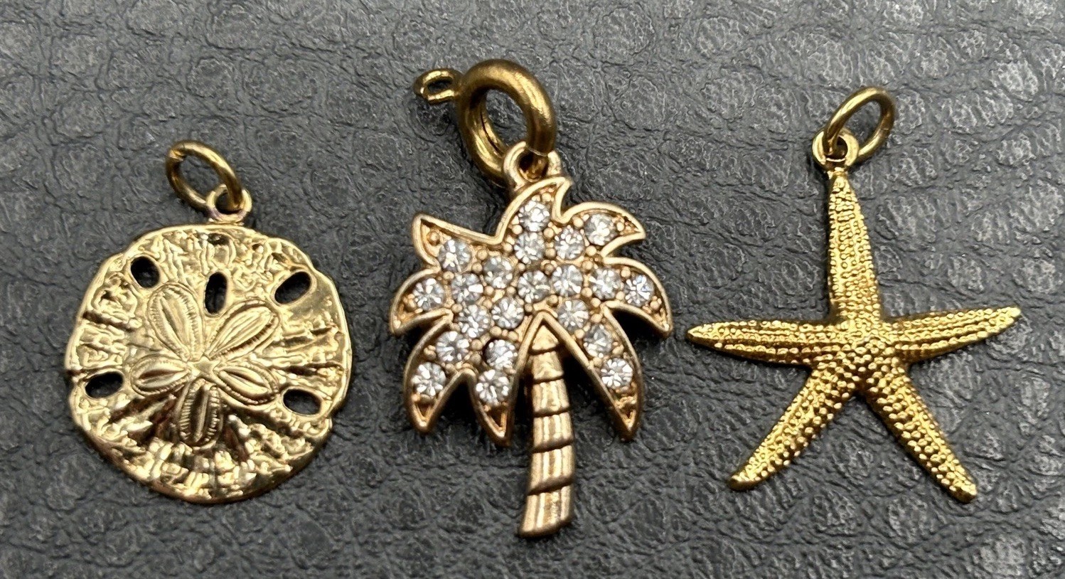 Set Of 3 Beach Sea Charm Or Pendant Sand Dollar Starfish Palm Tree Rhinestone