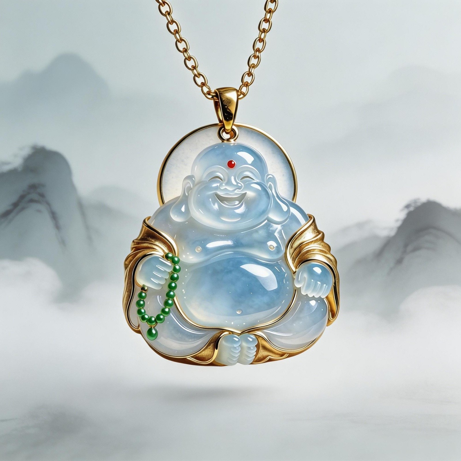 New Metal Maitreya Buddha Pendant Necklace Blue Chinese Style Figure Accessory