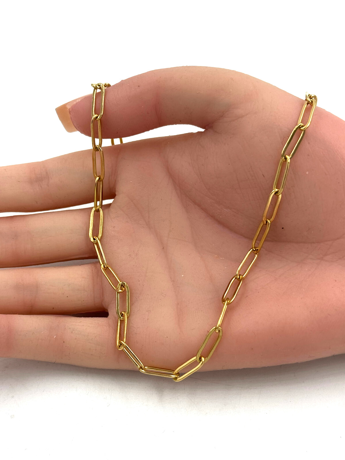 Paper Clip 4mm Chain Necklace Stainless Steel 18k Gold NEW LOWEST PRICE
