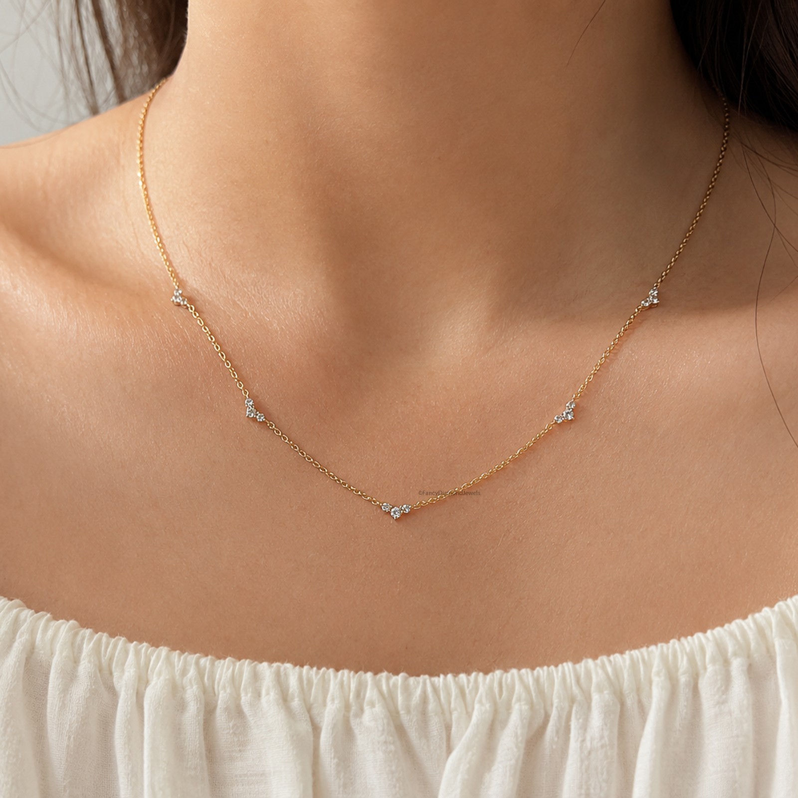 Triangle Cluster Wedding Necklace Adjustable Station Chain Lab Grown Diamond