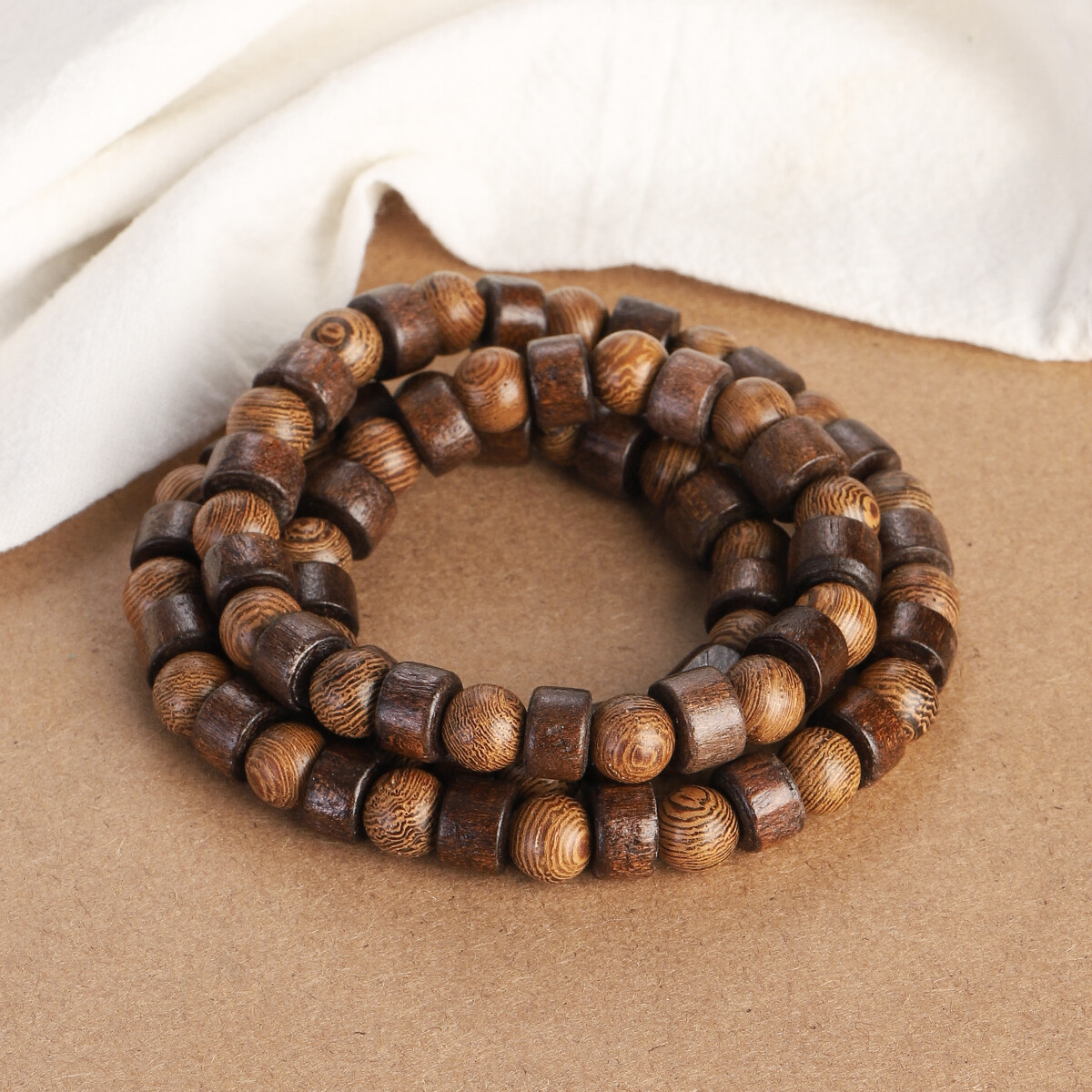 Men’s Natural Wood Round Beaded Necklace Fashion Necklace 22”