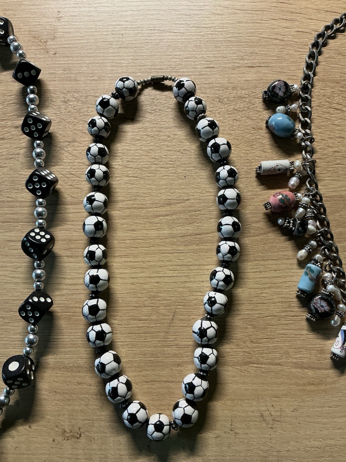Lot Of 2 Cute Plastic Dice, Ceramic Soccer Ball Beads Free Charm Dangle Necklace